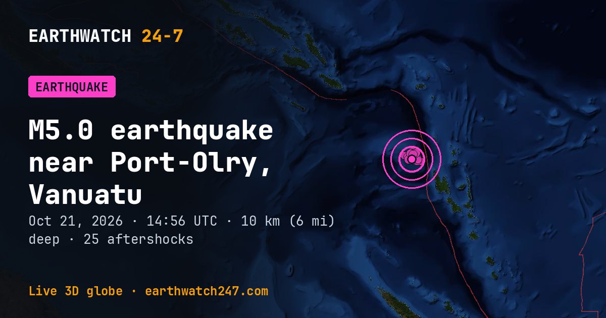 Map: the earthquake near Port-Olry, Vanuatu, with plate boundaries