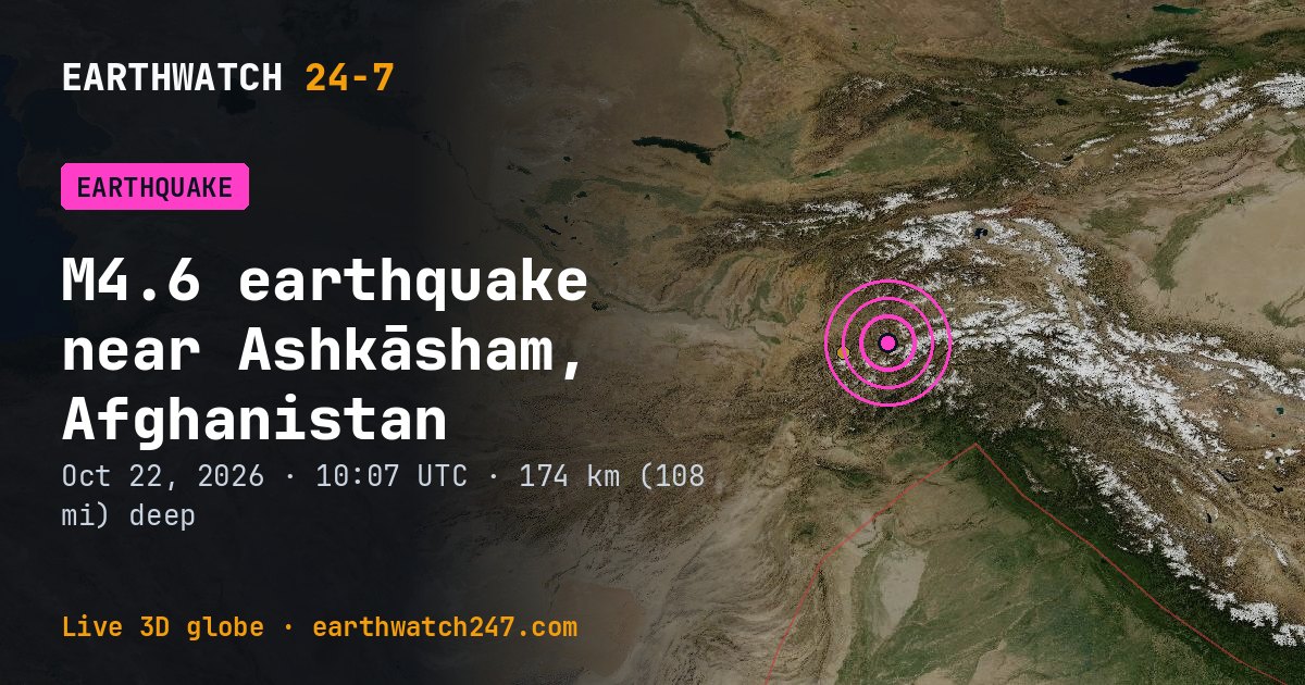 Map: the earthquake near Ashkāsham, Afghanistan, with plate boundaries