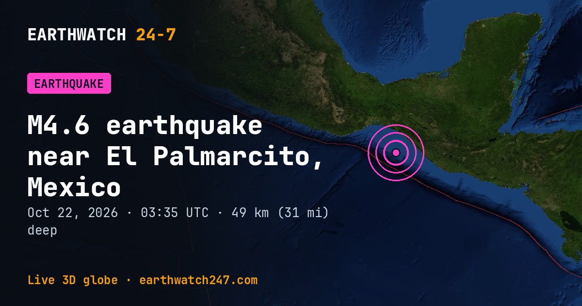 Map: the earthquake near El Palmarcito, Mexico, with plate boundaries