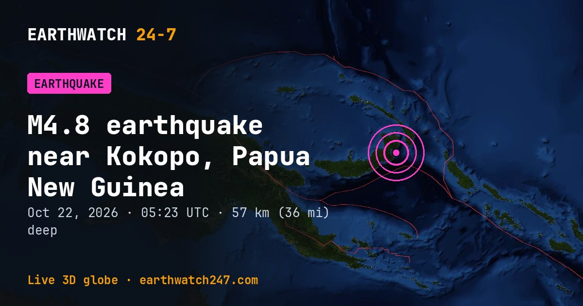 Map: the earthquake near Kokopo, Papua New Guinea, with plate boundaries