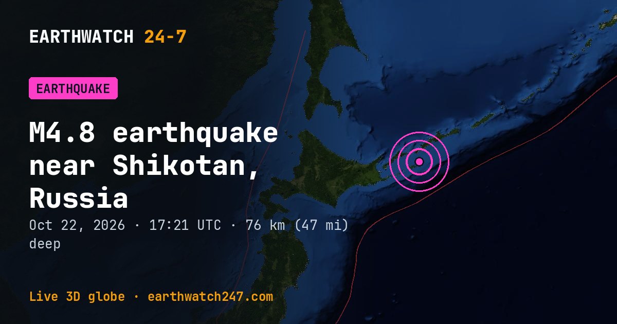 Map: the earthquake near Shikotan, Russia, with plate boundaries
