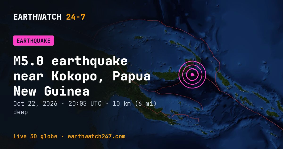 Map: the earthquake near Kokopo, Papua New Guinea, with plate boundaries