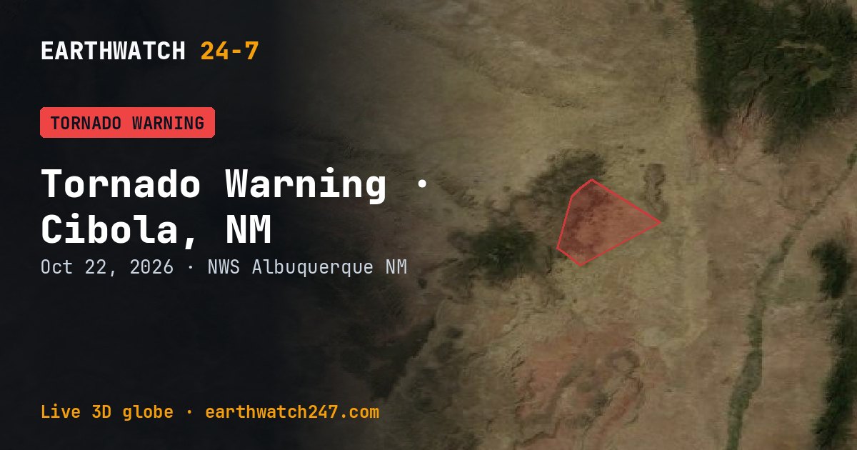 Map: Tornado Warning: Cibola, NM, McKinley, NM and Sandoval, NM