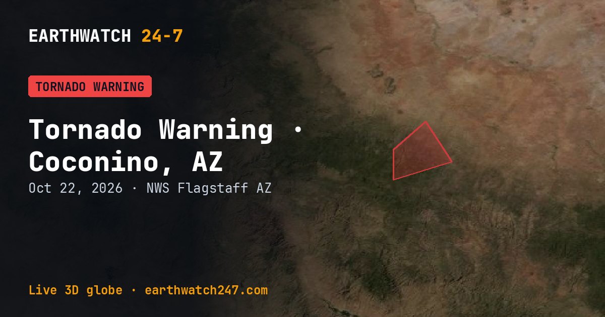 Map: Tornado Warning: Coconino, AZ and Navajo, AZ