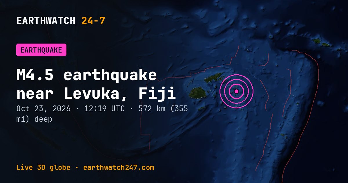 Map: the earthquake near Levuka, Fiji, with plate boundaries