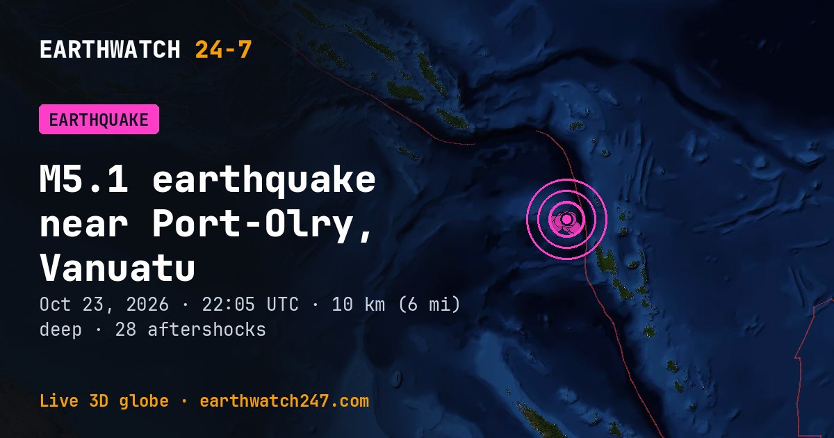 Map: the earthquake near Port-Olry, Vanuatu, with plate boundaries