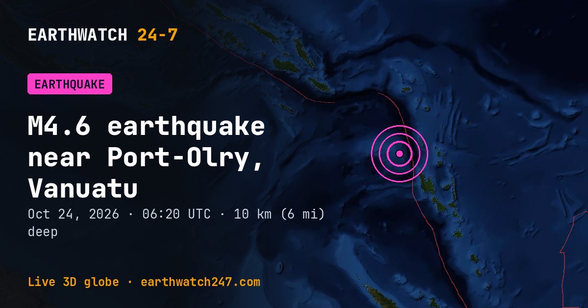 Map: the earthquake near Port-Olry, Vanuatu, with plate boundaries