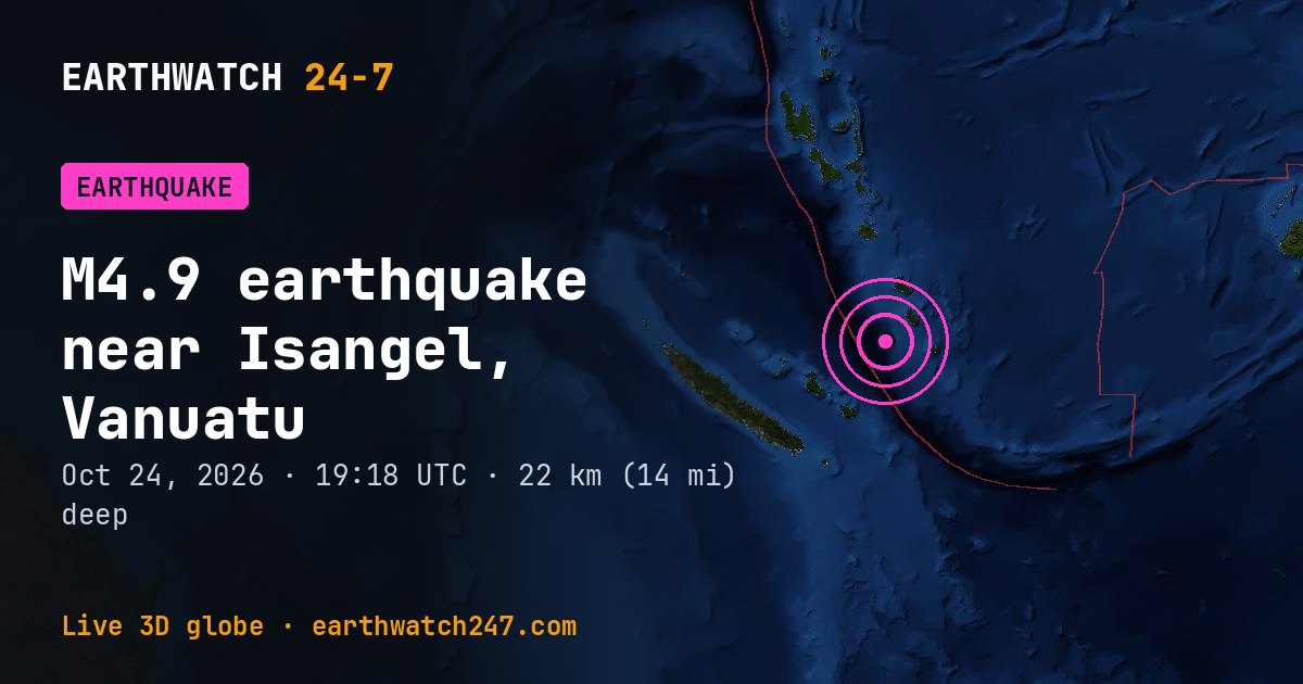 Map: the earthquake near Isangel, Vanuatu, with plate boundaries