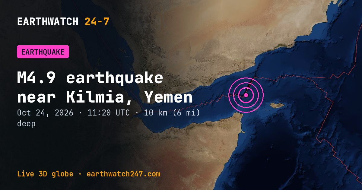 Map: the earthquake near Kilmia, Yemen, with plate boundaries