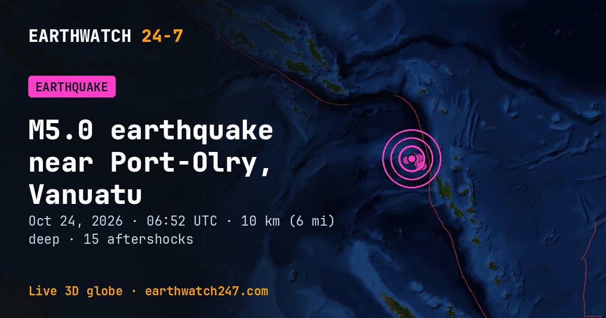 Map: the earthquake near Port-Olry, Vanuatu, with plate boundaries