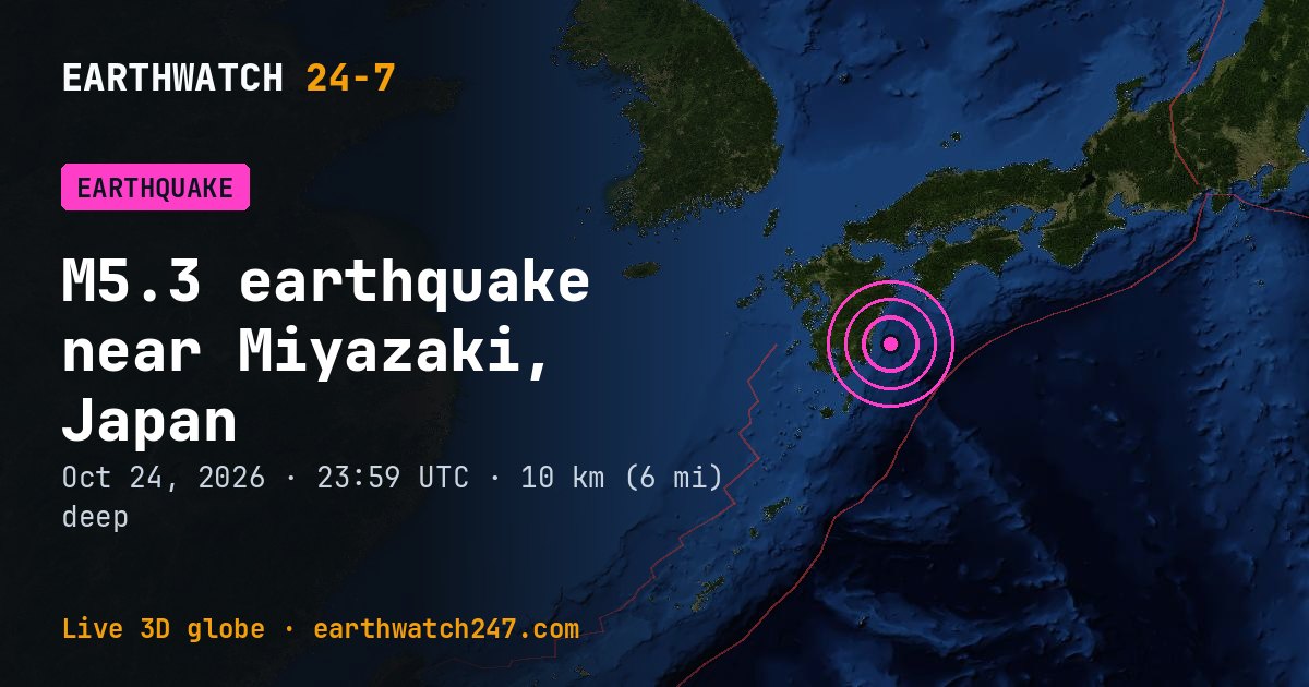 Map: the earthquake near Miyazaki, Japan, with plate boundaries