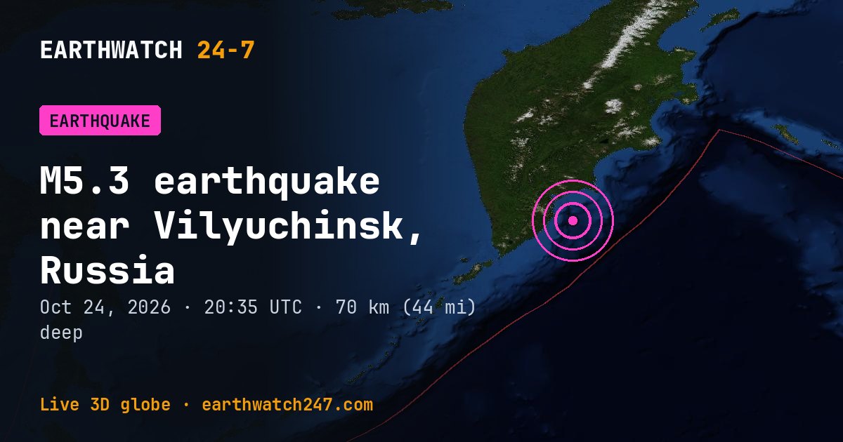 Map: the earthquake near Vilyuchinsk, Russia, with plate boundaries