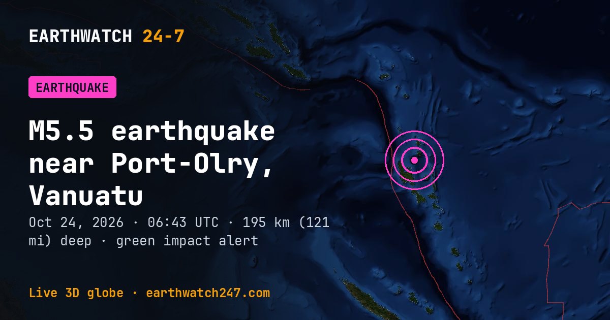 Map: the earthquake near Port-Olry, Vanuatu, with plate boundaries