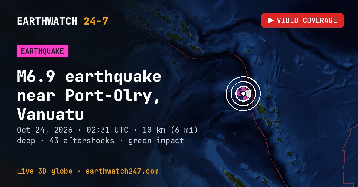 Map: the earthquake near Port-Olry, Vanuatu, with plate boundaries