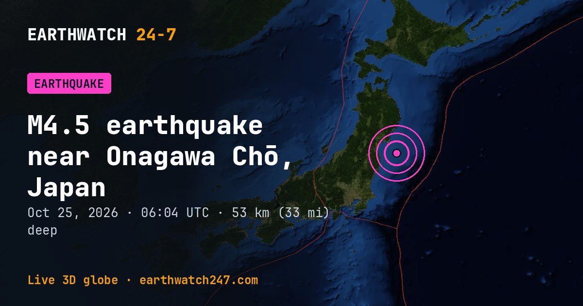 Map: the earthquake near Onagawa Chō, Japan, with plate boundaries
