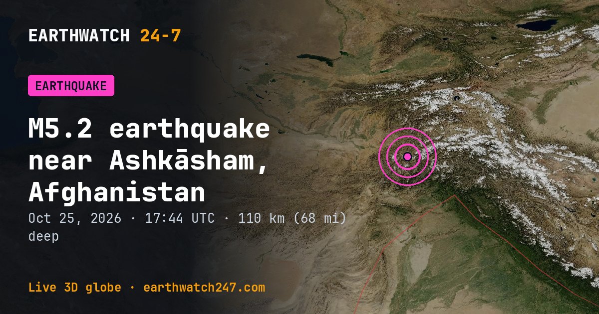 Map: the earthquake near Ashkāsham, Afghanistan, with plate boundaries