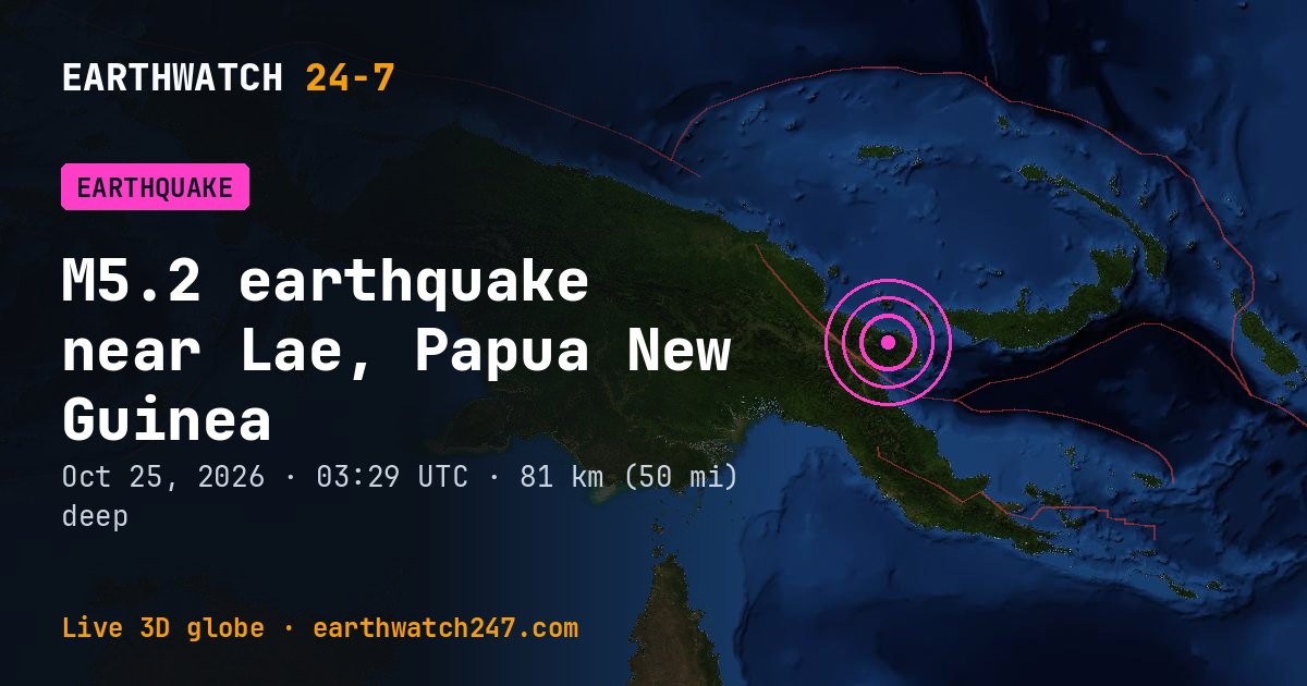 Map: the earthquake near Lae, Papua New Guinea, with plate boundaries