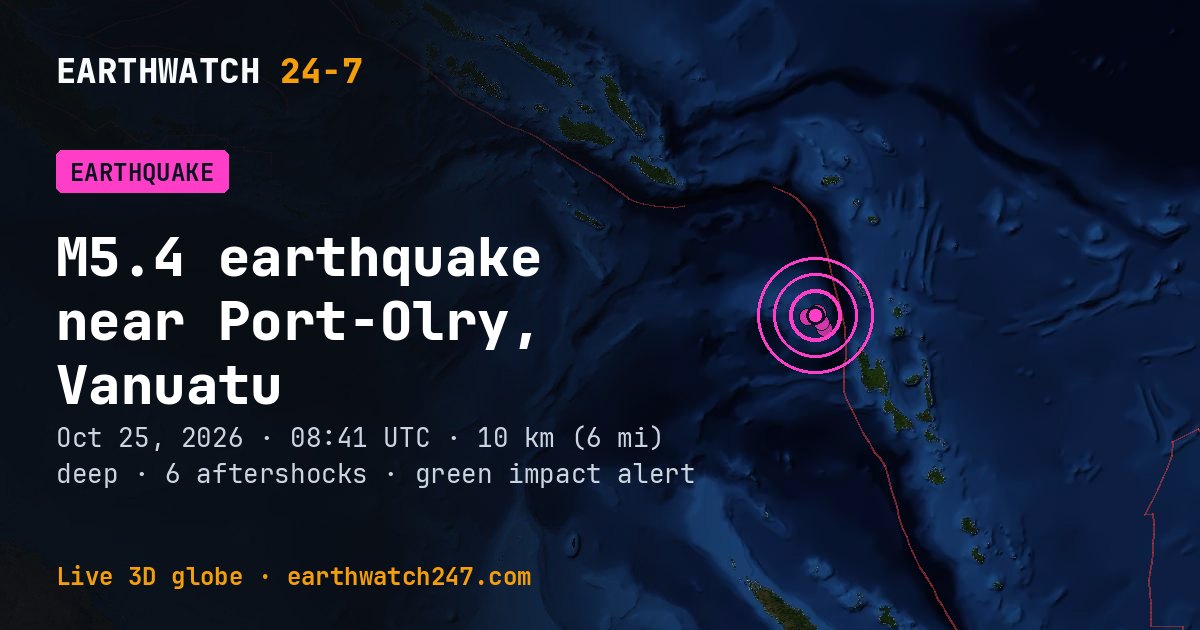 Map: the earthquake near Port-Olry, Vanuatu, with plate boundaries
