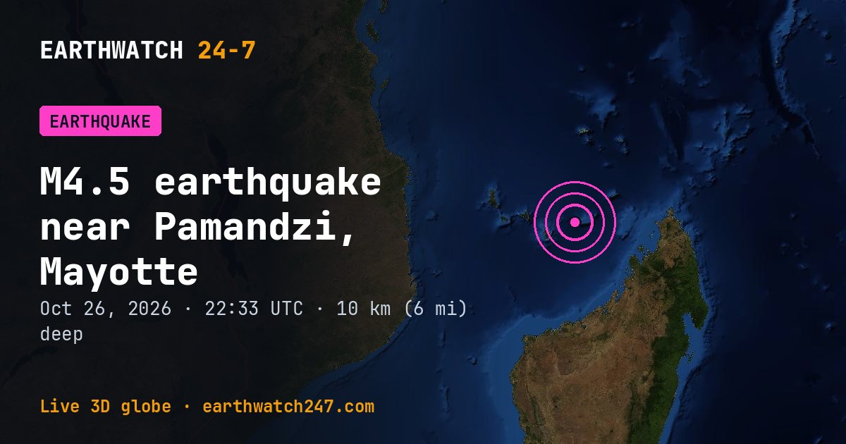 Map: the earthquake near Pamandzi, Mayotte, with plate boundaries