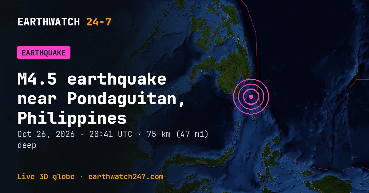 Map: the earthquake near Pondaguitan, Philippines, with plate boundaries