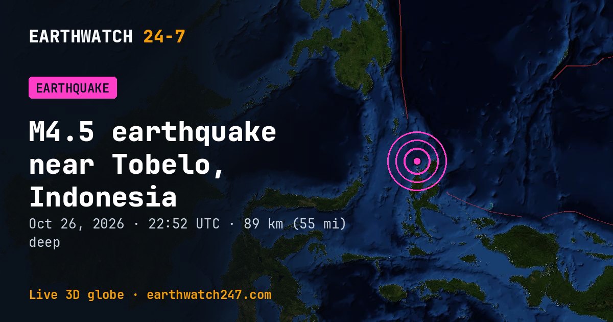 Map: the earthquake near Tobelo, Indonesia, with plate boundaries