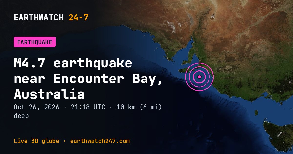 Map: the earthquake near Encounter Bay, Australia, with plate boundaries