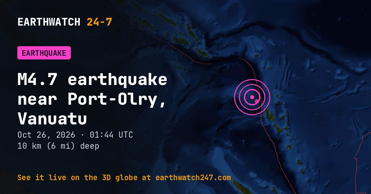 Map: the earthquake near Port-Olry, Vanuatu, with plate boundaries