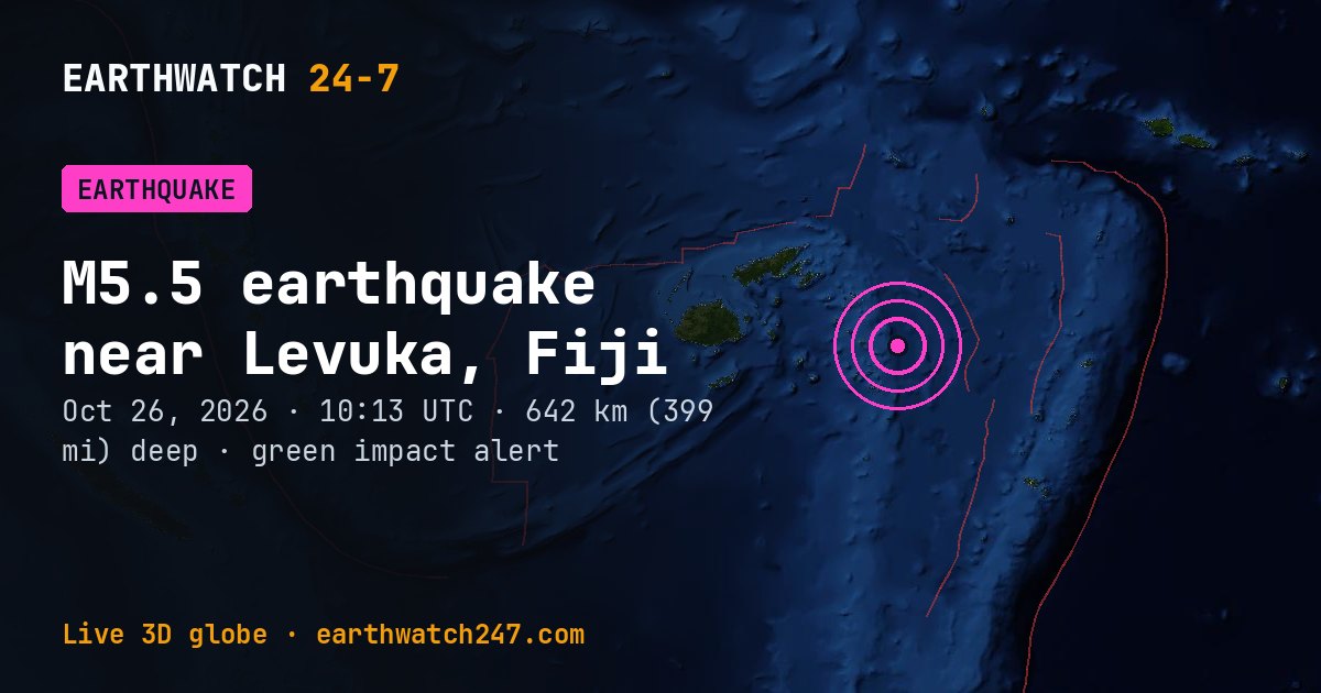 Map: the earthquake near Levuka, Fiji, with plate boundaries