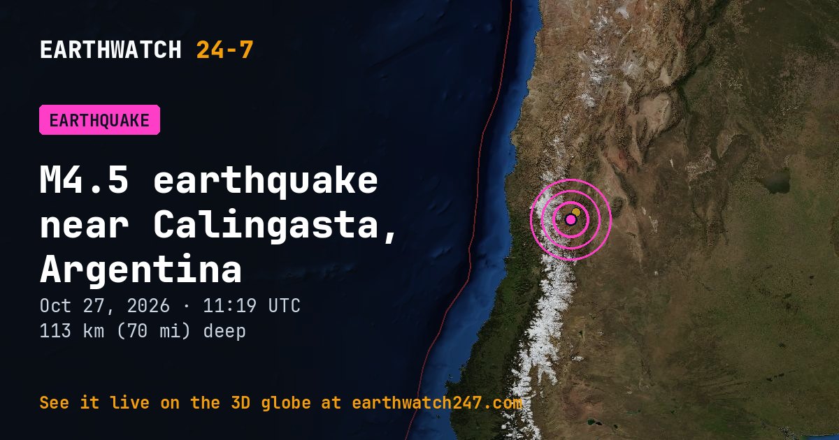 Map: the earthquake near Calingasta, Argentina, with plate boundaries