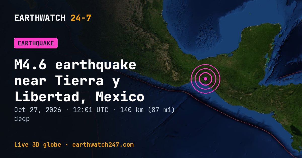 Map: the earthquake near Tierra y Libertad, Mexico, with plate boundaries