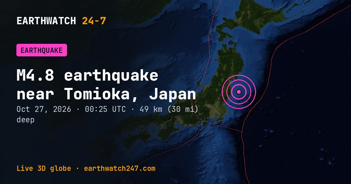 Map: the earthquake near Tomioka, Japan, with plate boundaries