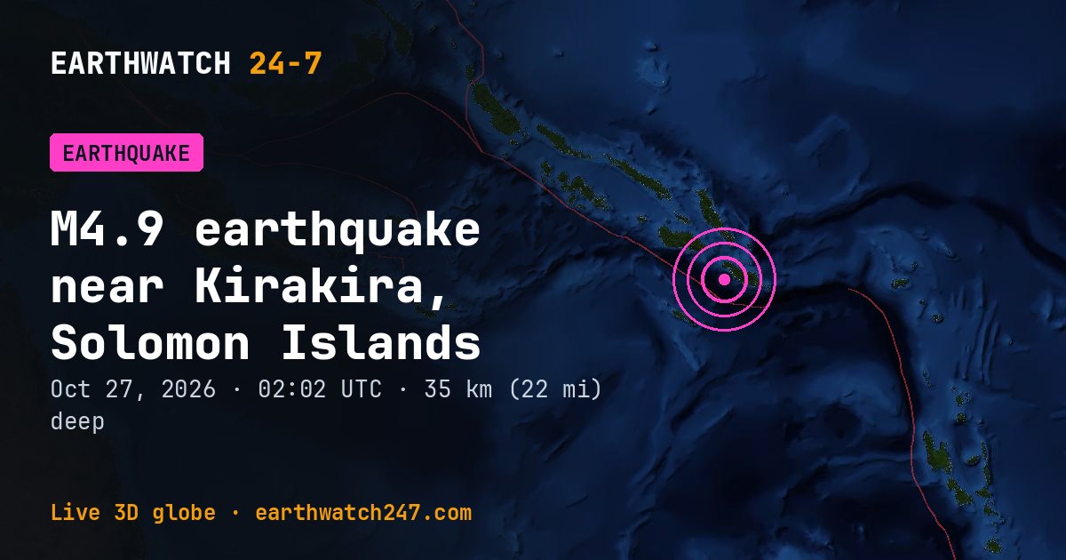 Map: the earthquake near Kirakira, Solomon Islands, with plate boundaries