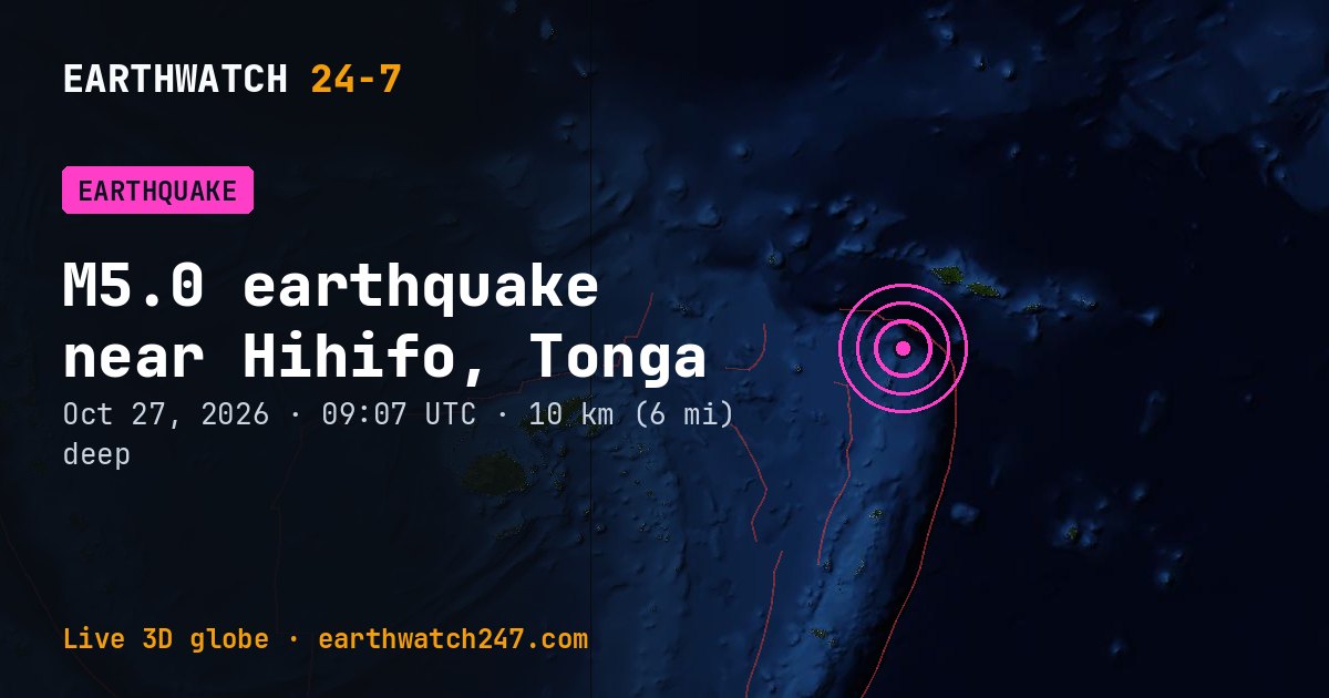Map: the earthquake near Hihifo, Tonga, with plate boundaries
