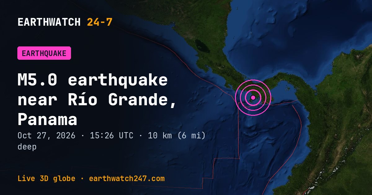 Map: the earthquake near Río Grande, Panama, with plate boundaries