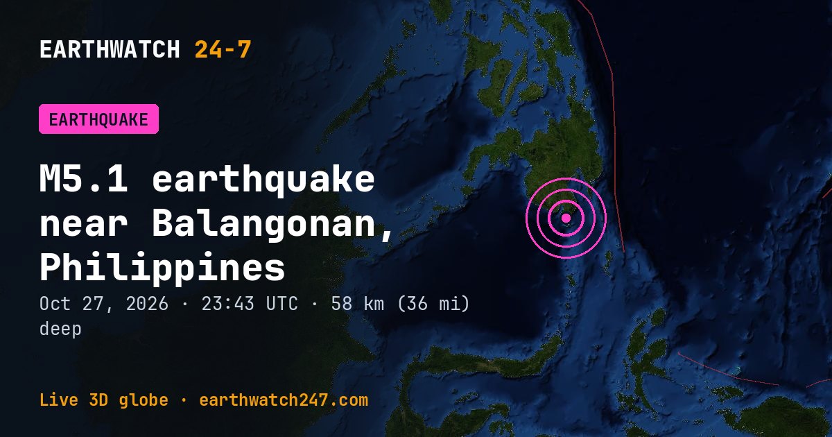 Map: the earthquake near Balangonan, Philippines, with plate boundaries