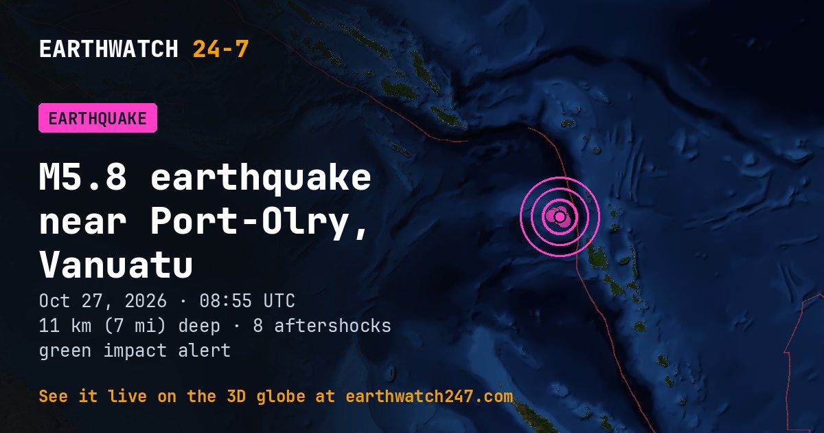 Map: the earthquake near Port-Olry, Vanuatu, with plate boundaries