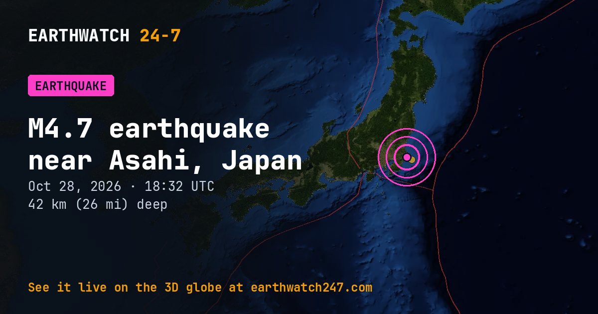 Map: the earthquake near Asahi, Japan, with plate boundaries