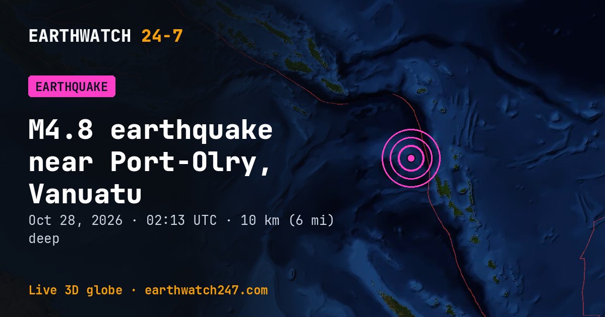 Map: the earthquake near Port-Olry, Vanuatu, with plate boundaries