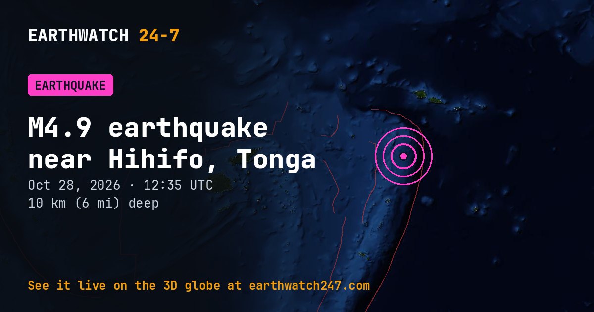 Map: the earthquake near Hihifo, Tonga, with plate boundaries