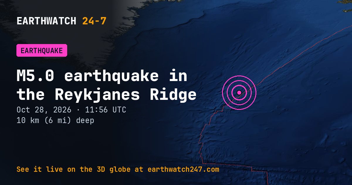 Map: the earthquake in the Reykjanes Ridge, with plate boundaries