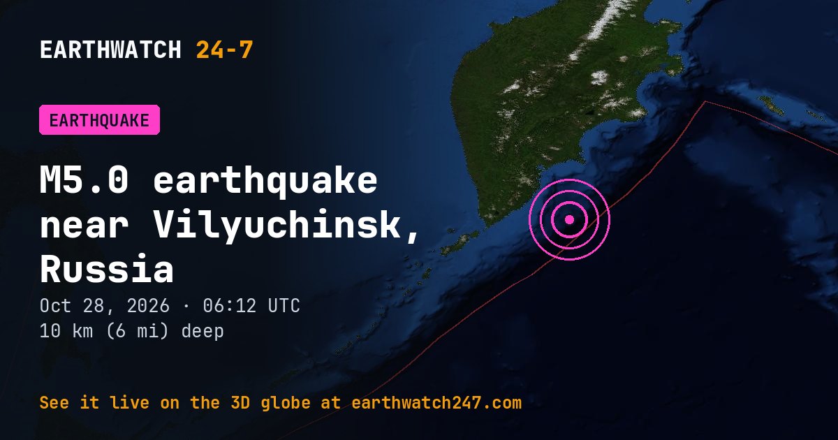 Map: the earthquake near Vilyuchinsk, Russia, with plate boundaries
