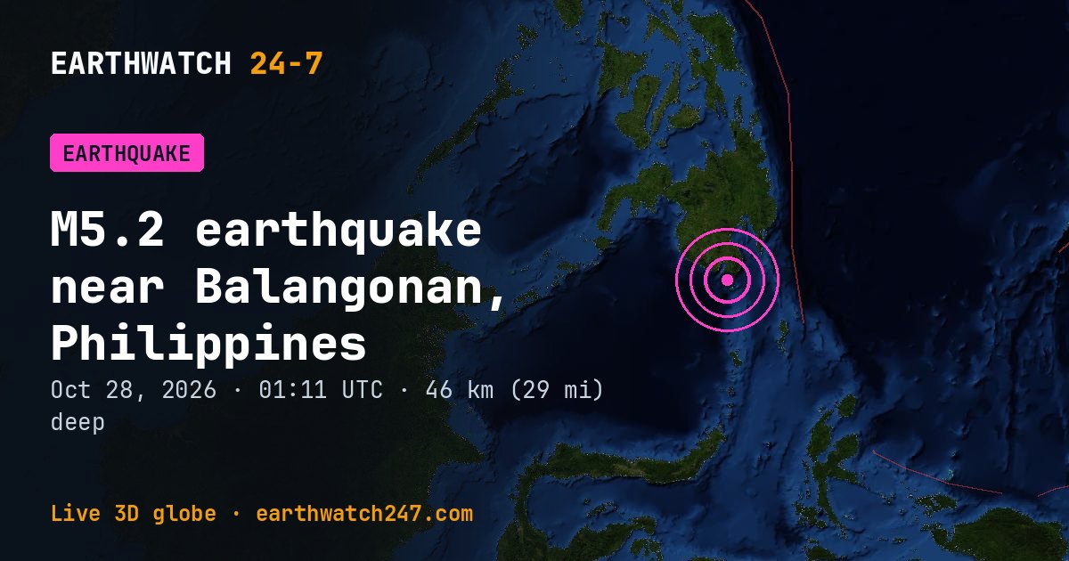 Map: the earthquake near Balangonan, Philippines, with plate boundaries