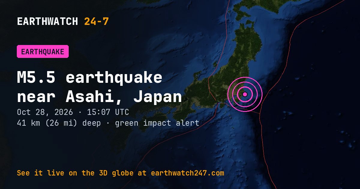 Map: the earthquake near Asahi, Japan, with plate boundaries