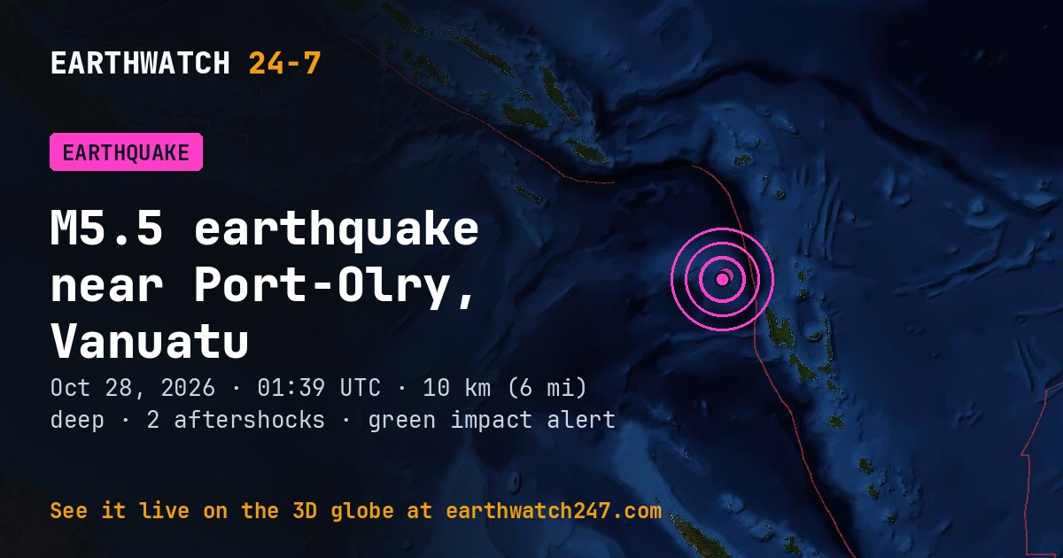 Map: the earthquake near Port-Olry, Vanuatu, with plate boundaries