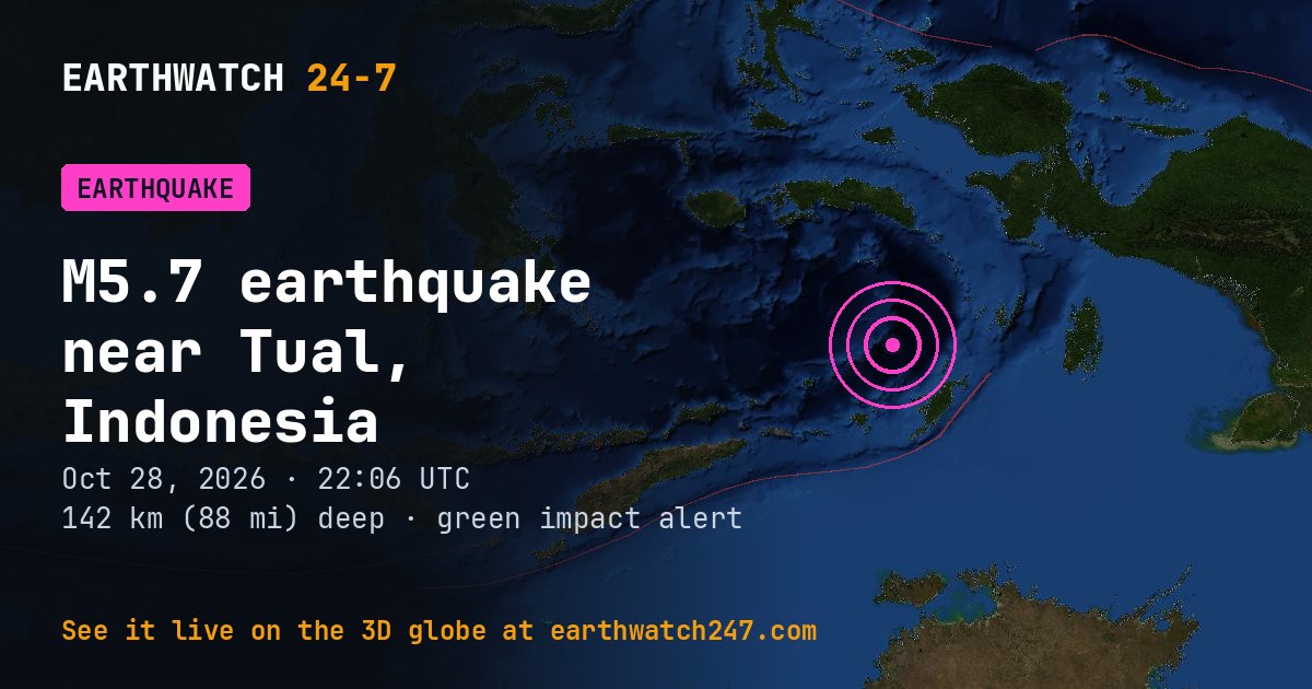 Map: the earthquake near Tual, Indonesia, with plate boundaries