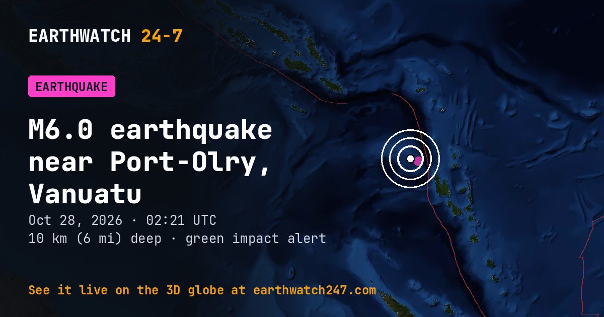 Map: the earthquake near Port-Olry, Vanuatu, with plate boundaries