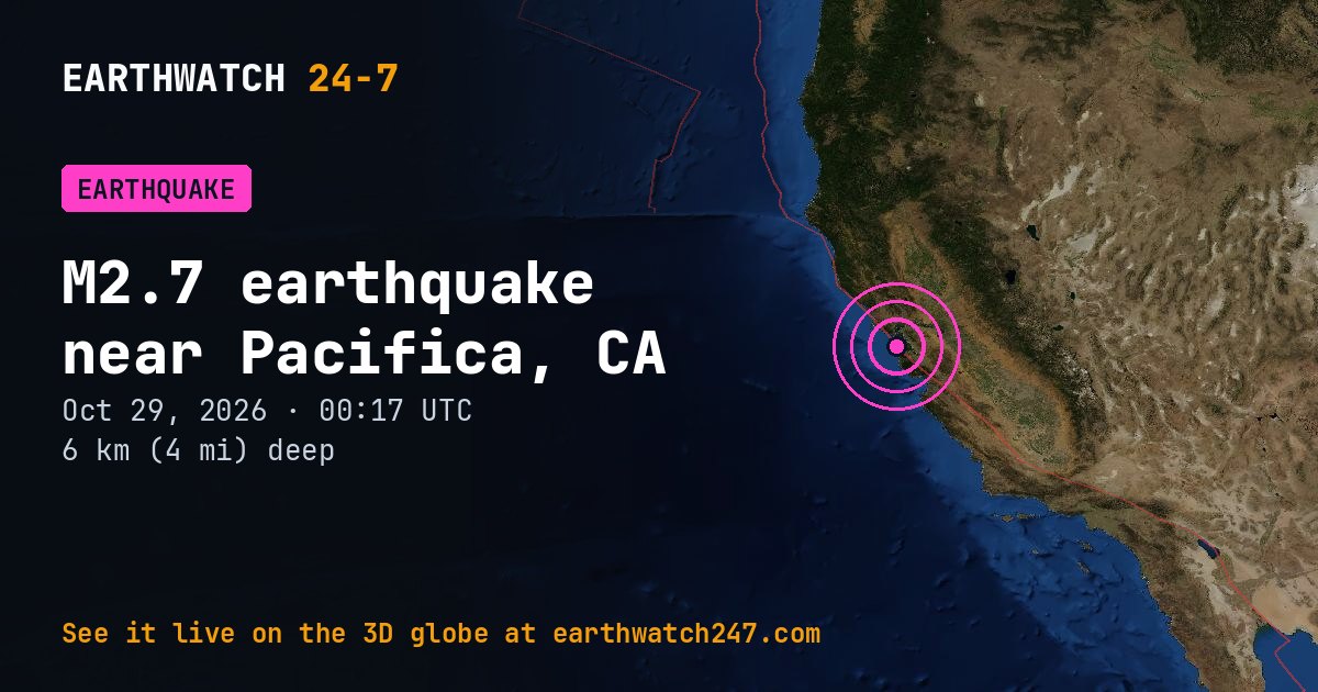 Map: the earthquake near Pacifica, CA, with plate boundaries