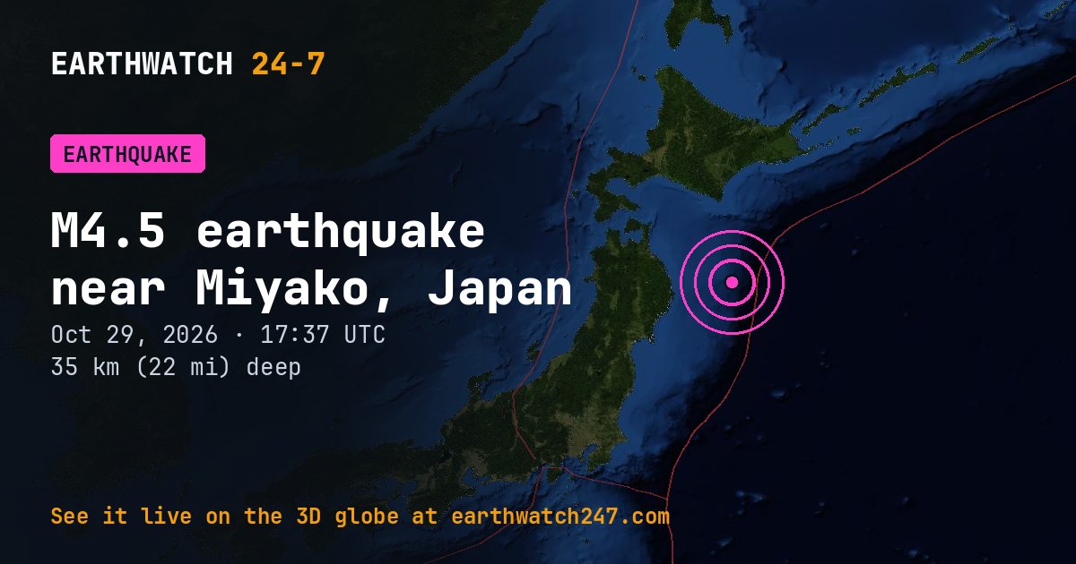 Map: the earthquake near Miyako, Japan, with plate boundaries