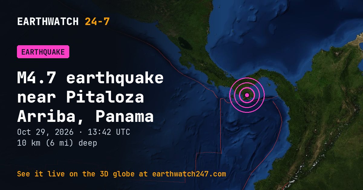 Map: the earthquake near Pitaloza Arriba, Panama, with plate boundaries