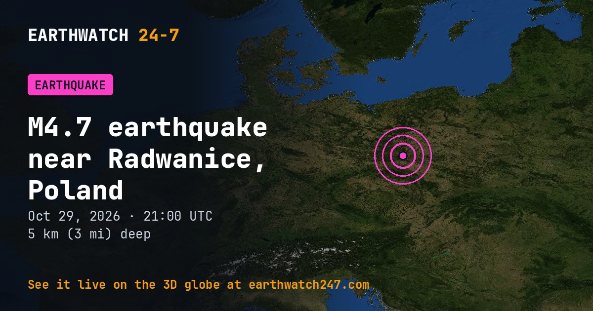 Map: the earthquake near Radwanice, Poland, with plate boundaries